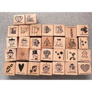 Stampin' Up Rubber Stamp Set Of 30 Vintage 1990-1997 Holidays Easter Valentine